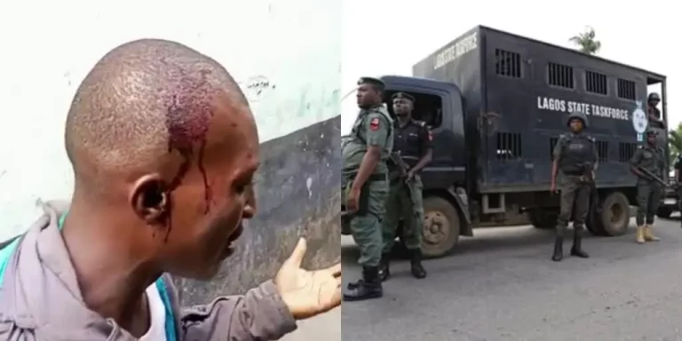 Lagos State Task Force Officials Brutalise Commuter, Inflict Injuries On His Head, Body