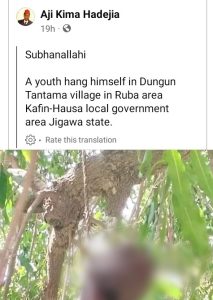 Disturbing Photos: 35-Year Old Man Hangs Self With Rope Tied To Tree