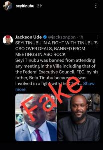 Seyi Tinubu Reacts To Reports He Was Banned From All Meetings In Aso Rock For Fighting President's CSO