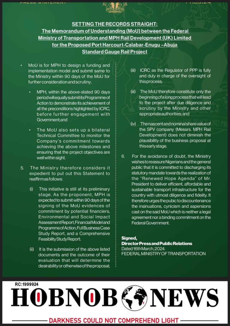 Ministry of Transportation Clarifies MoU with MPH Rail Dev. (UK) Ltd. for Proposed Rail Project