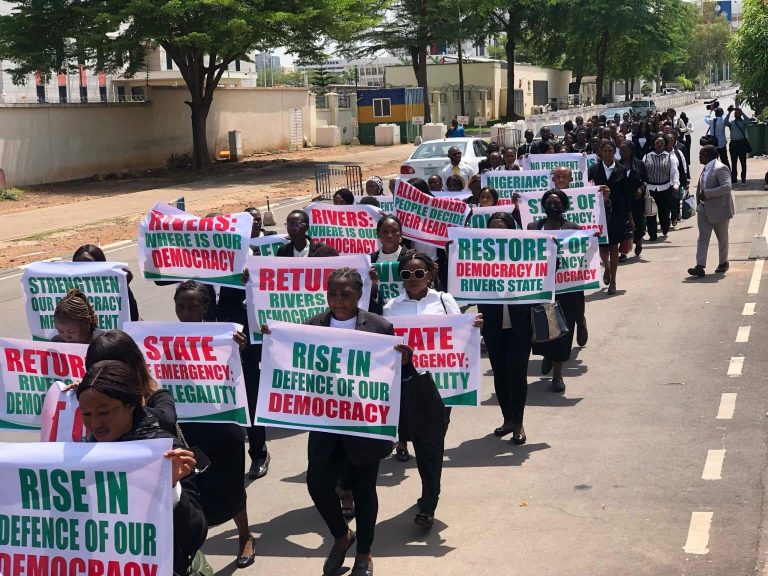 Human Rights Lawyers Protest in Abuja, Demand End to Emergency Rule in Rivers State